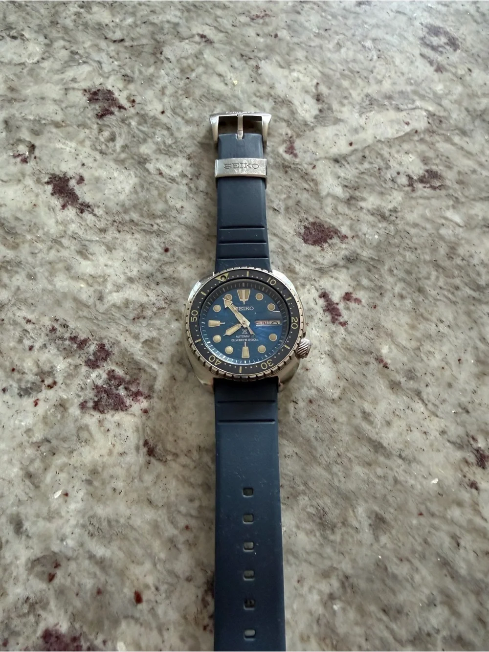 Seiko Blue Dial Automatic Diver Watch with Gold Accents